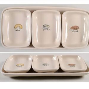 RAE DUNN Set of 3 Motifs Nut Dish & Tray Platter Ceramic Home Decor White